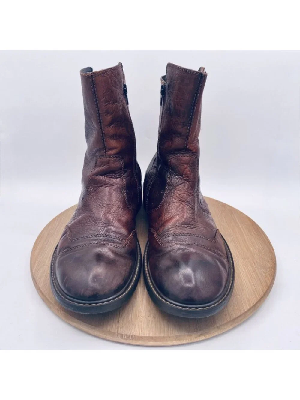 Aldo Shoes Mens 11 44 Brown Leather Cap Toe Ankle Boots Zip Hipster